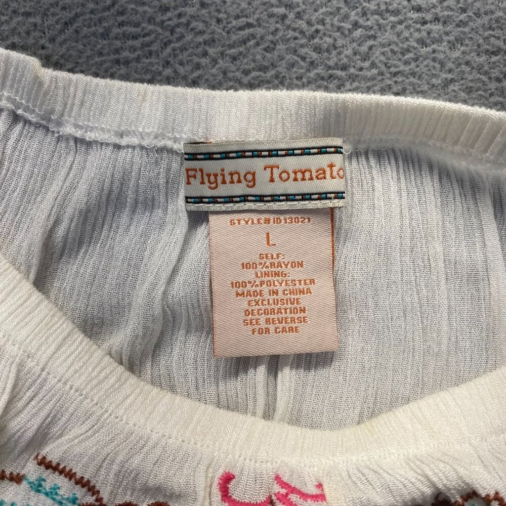 Flying Tomato Embroidered Rayon Floral White Dress Size Large - Picture 3 of 10